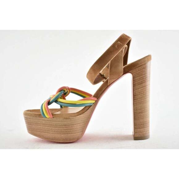 Christian Louboutin Ella 130 Brown Red Ankle Strap Platform Sandal Heel Pump 36 - Picture 8 of 12